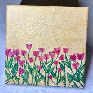Pink and Green Floral Painting with Abstract Style